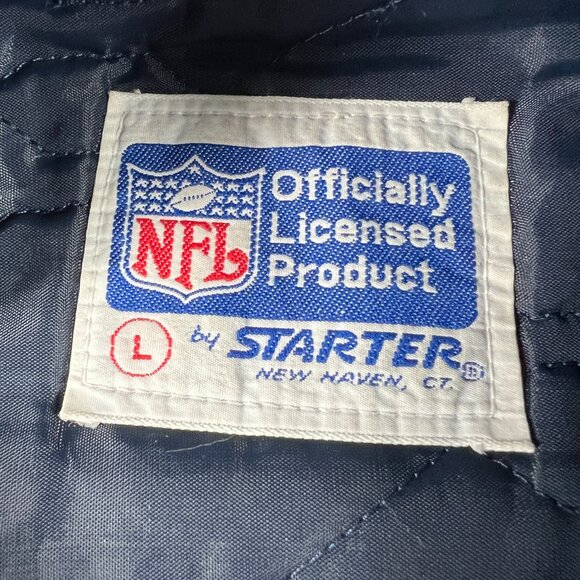 VTG 90s Starter Chicago Bears Satin Jacket Adult Large Blue Snap Button Bomber - Picture 9 of 16